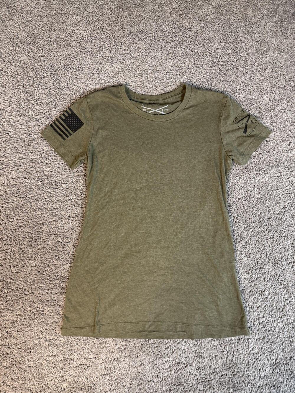 Grunt Style Shirt Womens S Green American Flag Patriotic Crew Neck Tee Tagless